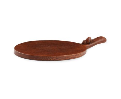 ROBERT 'MOUSEMAN' THOMPSON (1876-1955) CHEESEBOARD, 1950S-60S oak, with a carved mouse signature(37cm long)