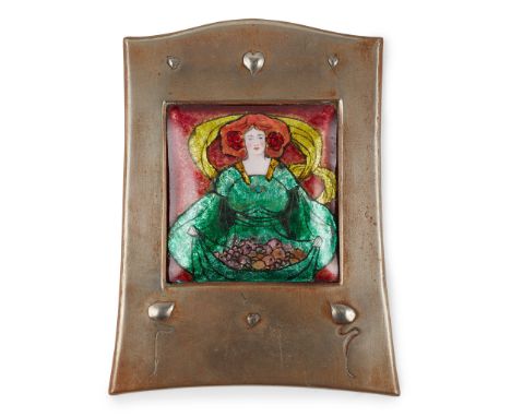 MANNER OF DE COURCY LEWTHWAITE DEWAR SCOTTISH SCHOOL ENAMEL PLAQUE, EARLY 20TH CENTURY enamelled metal within a repoussé meta