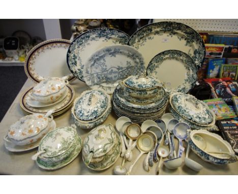 A Keeling Chatsworth pattern part dinner service comprising dinner plates, meat dishes & tureens c.1900; various Victorian ce