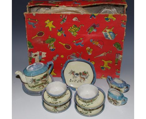 Royal Crown Derby, Spode and other thimbles; a child's tea set