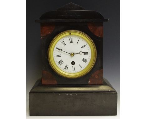 A 19th century belge noir mantel clock, rouge marble spandrels