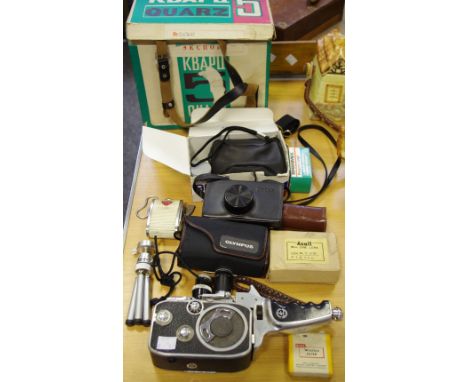 Photography - a Phillard Bolex clockwork cine camera; a Russian Quarz 5 cine camera cased; a Konika AF3 camera; Kodak Instama