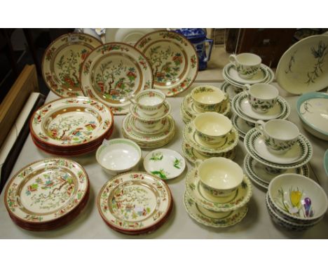 Tea &amp; dinner wares - four Portmerion Botanical Gardens teacups &amp; saucers; five Spode Royal Jasmine pattern teacups &a