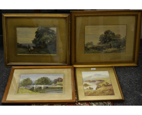 S MarsdenPutting the sheep to pasture; another Field Gate,watercolours, signed; Falcon Crag watercolour indistinctly signed; 