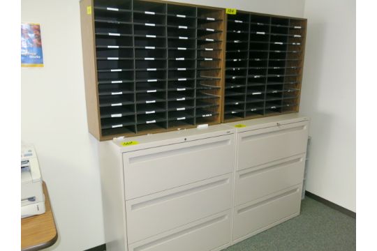 Lot 4 Hon 3 Drawer Lateral File Cabinets 3 Hon Shelves 2 Multi Bin Mail Shelves