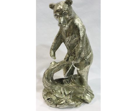 Large silver plated standing bear, H: 25 cm. P&amp;P Group 3 (£25+VAT for the first lot and £5+VAT for subsequent lots) 