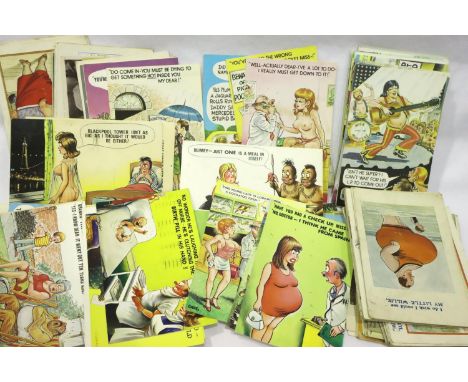 Approximately 150 humorous postcards, mainly Bamforths. P&amp;P Group 1 (£14+VAT for the first lot and £1+VAT for subsequent 