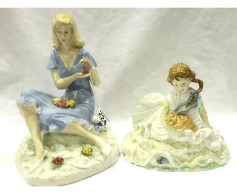 Royal Worcester figurine Safe At Last and a Royal Doulton Summer Rose HN3085, tallest H: 21 cm, no cracks, chips or visible r