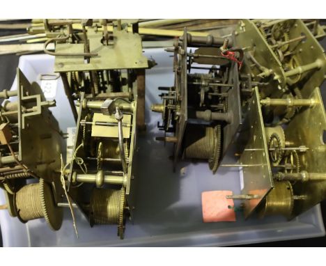Six 19th century long case clock movements. Not available for in-house P&amp;P, contact Paul O'Hea at Mailboxes on 01925 6591