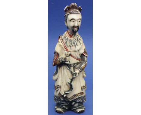 Carved polychrome ivory snuff bottle in the form of a gentleman in a robe with goblet, H: 120 mm. P&amp;P Group 1 (£14+VAT fo