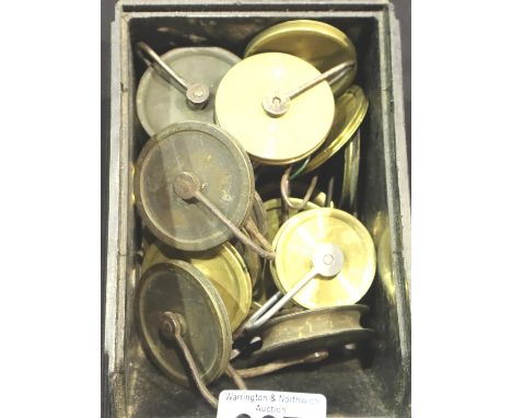 Quantity of brass long case clock weight pullies. P&amp;P Group 2 (£18+VAT for the first lot and £3+VAT for subsequent lots) 