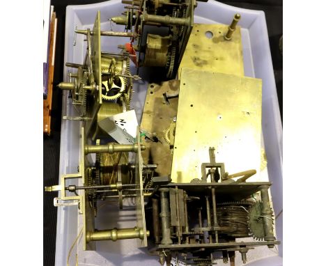 Four long case clock movements, one incomplete. Not available for in-house P&amp;P, contact Paul O'Hea at Mailboxes on 01925 