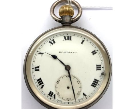 Dominant 925 silver cased crown wind pocket watch, working at lotting but lacking seconds hand. P&amp;P Group 1 (£14+VAT for 