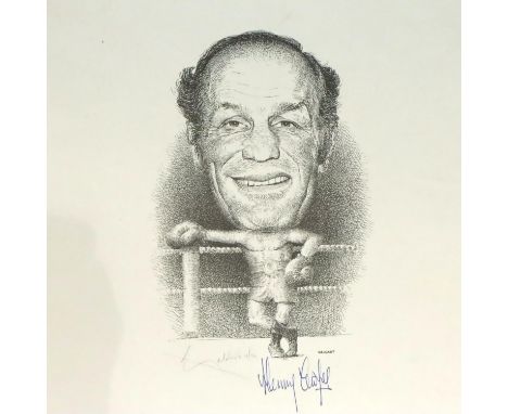 William Geldart (b.1936); caricature limited edition print of Henry Cooper (1934-2011), 11/50, signed in blue pen by Cooper, 