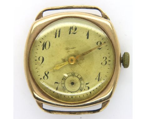 9ct gold gents wristwatch head, 18.9g. P&amp;P Group 1 (£14+VAT for the first lot and £1+VAT for subsequent lots) 