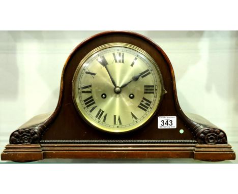 1920s mahogany cased chiming mantel clock. Not available for in-house P&amp;P, contact Paul O'Hea at Mailboxes on 01925 65913