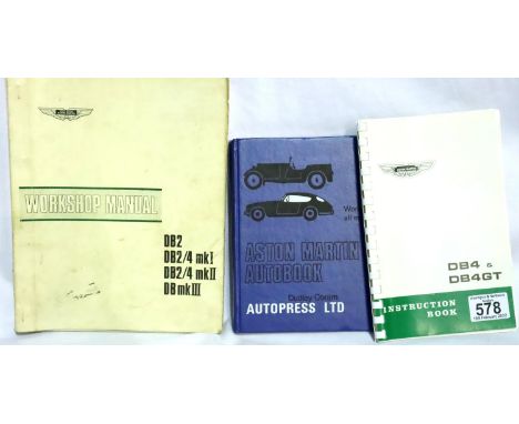 Aston Martin DB4 and DB4GT instruction books and DB MK III workshop manuals and 1921-1958 manuals. P&amp;P Group 1 (£14+VAT f