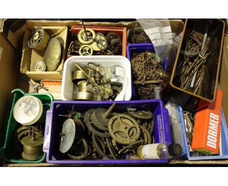 Large quantity of miscellaneous clock parts, gears and horological accessories. Not available for in-house P&amp;P, contact P