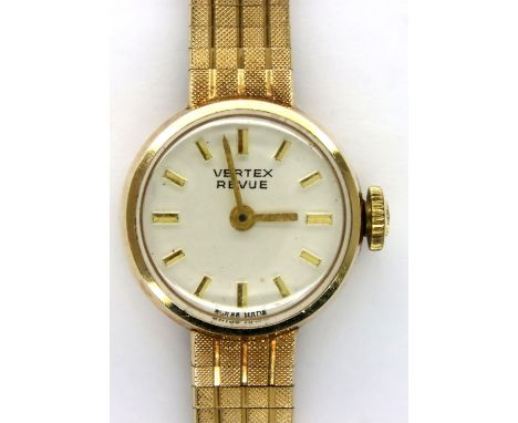 Vertex; vintage ladies 9ct gold wristwatch on 9ct gold bracelet, boxed, 15.0g. P&amp;P Group 1 (£14+VAT for the first lot and