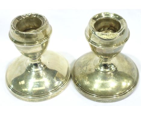 Pair of hallmarked silver candlesticks, Birmingham assay, H: 60 mm, weighted. P&amp;P Group 2 (£18+VAT for the first lot and 