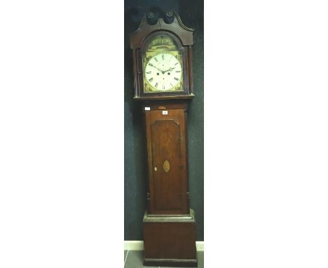 19th century long case clock, for restoration, lacking weight and pendulum, H: 203 cm. Not available for in-house P&amp;P, co