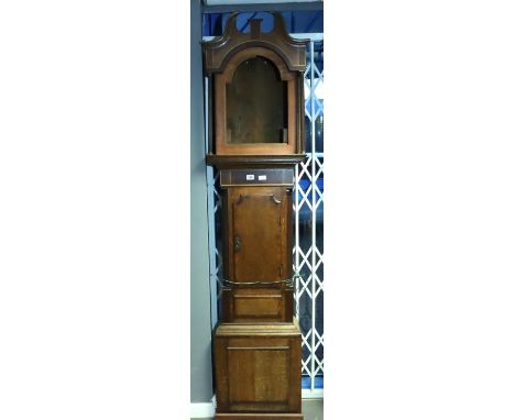 19th century long case clock lacking movement and dial, for restoration, H: 219 cm. Not available for in-house P&amp;P, conta