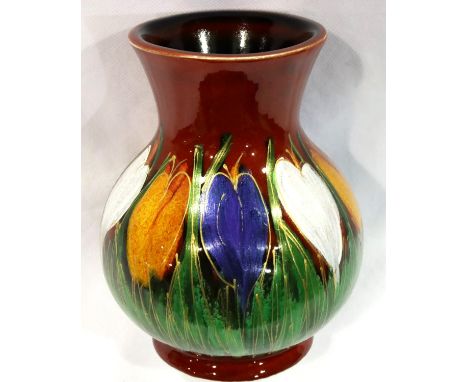 Anita Harris vase in the Crocus pattern, signed in gold, H: 15 cm. No cracks, chips or visible restoration. P&amp;P Group 2 (