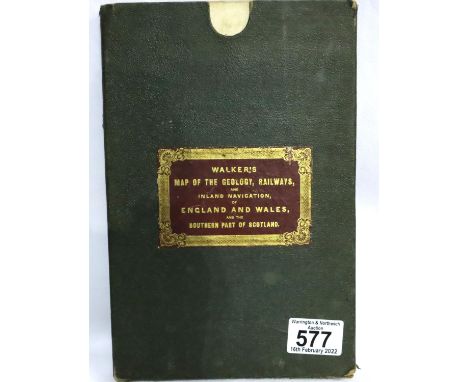 Walkers map of the Geology, Railways &amp; Inland Navigation of England in slip case. P&amp;P Group 1 (£14+VAT for the first 