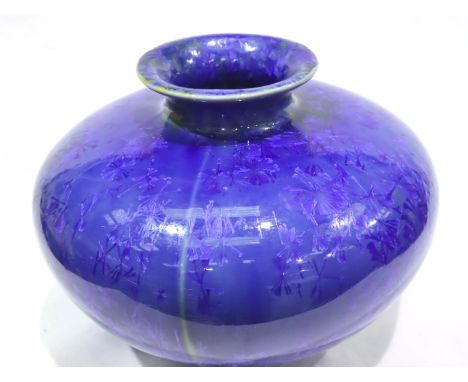 Large squat blue studio pottery vase by Tony Lamerick, marked ASL to base, D: 25 cm, H: 19 cm. P&amp;P Group 3 (£25+VAT for t