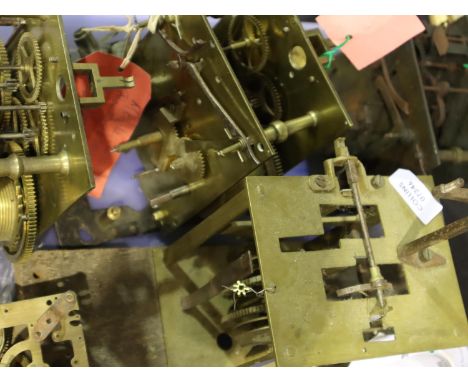 Four long case clock movements and a mantel clock movement (5). Not available for in-house P&amp;P, contact Paul O'Hea at Mai