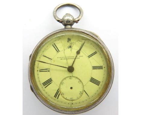 Collingwood &amp; Son Middlesbrough; hallmarked silver pocket watch, Chester assay, with damages. Not working. P&amp;P Group 