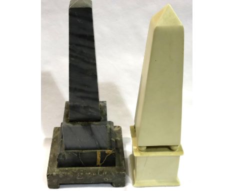 19th century black marble obelisk, H: 25 cm, with a further composite obelisk (damaged). P&amp;P Group 3 (£25+VAT for the fir