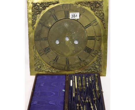 19th century brass long case clock dial named to John Key Of Warrington, 33 x 34 cm. P&amp;P Group 3 (£25+VAT for the first l