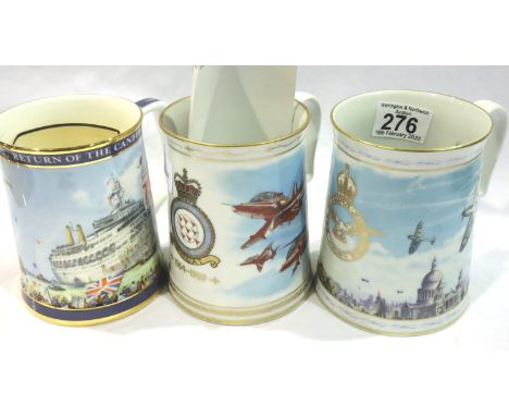 Three RAF commemorative ceramic tankards with certificates including Royal Doulton example, no cracks, chips or visible resto