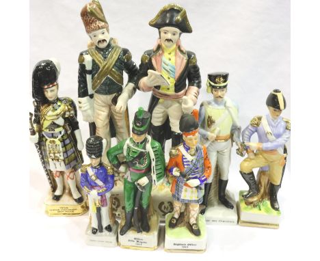 Eight ceramic figures of Napoleonic soldiers, tallest H: 30 cm. Not available for in-house P&amp;P, contact Paul O'Hea at Mai
