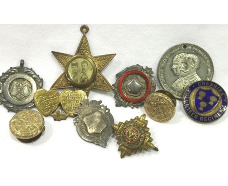 Cheshire Volunteer Regiment enamel badge and other badges including silver. P&amp;P Group 1 (£14+VAT for the first lot and £1