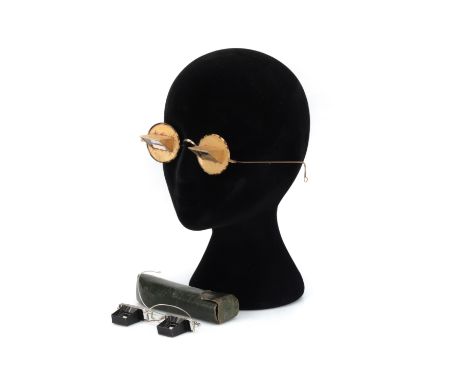 A Pair of Mid 20th Century Recumbent Spectacles, gold plated, the oblong eyepieces to encased prism mirrors (for downward sig