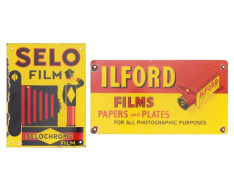 A Pair of Small Advertising Signs, Comprising a "Selo Film" advertising sign, enamel on steel, some chipping to left side, 19