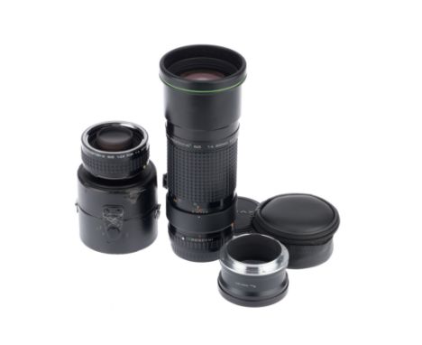 A Pentax-A* 645 ED IF f/4 300mm Lens, black, serial no. 4103253, body, G, elements, G, some light internal haze and a couple 