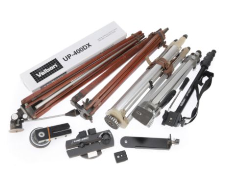 A Selection of Tripods and Monopods, to include two Velbon UP-400DX monopods, a Panosaurus Head Adapter, VG-E, a Velbon metal