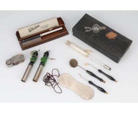 A Collection of Electro Medical Attachments, including a ultraviolet electrode for inhailing menthol and ozone mixture in its