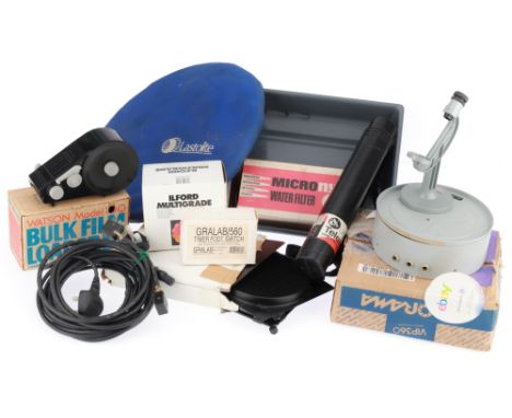 A Selection of Mixed Darkroom Photographica, to include a darkroom timer, needs repair, a development tray, focus finder, ref