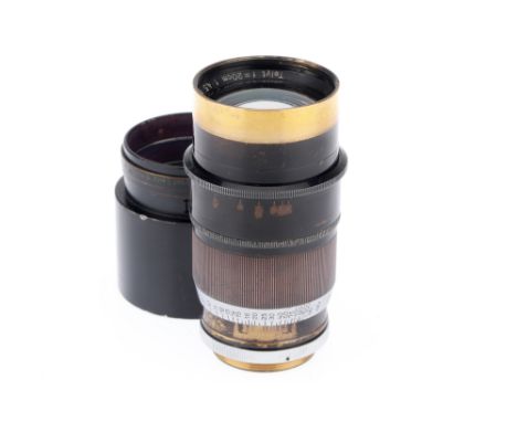 A Leitz Wetzlar Telyt f/4.5 20cm Lens, black, serial number 272473, barrel F-G, some paint wear, outside of filter ring has b