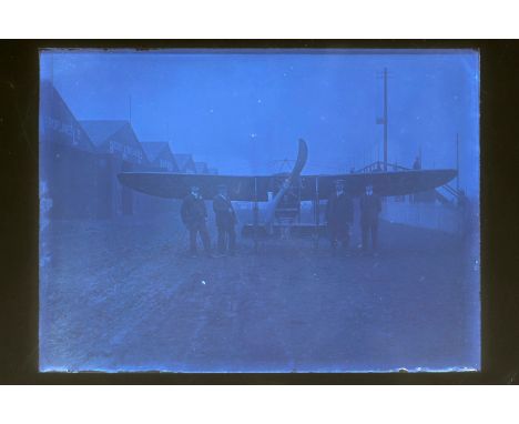 A Collection of Interesting Photographs, including a half plate negative of an early Aeroplane at a Breguet hanger, 6 framed 