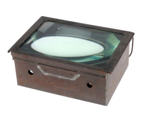A Vintage Enlarger Condernser Lens, aperture 5x7 inches, metal frame, optics clear, a few dust specks.