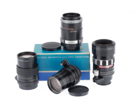 A Group of 135mm Telephoto Lenses, comprising a Schneider-Kreuznach Tele-Xenar f/3.5 135mm Lens, barrel G, optics F with ligh
