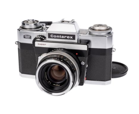 A Zeiss Ikon Contarex Super SLR Camera, 1968-72, chrome, serial no. P98164, with Carl Zeiss Planar f/2 50mm lens, black, seri