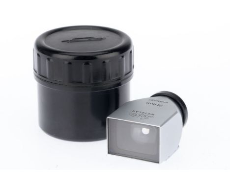 A Leitz Wetzlar 21mm Rectangular Shoe-Mount Finder, silver, G, optics clear, in a Krasnogorsk plastic bubble.