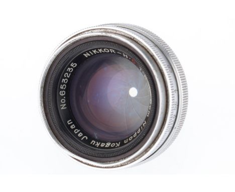 A Nippon-Kogaku Nikkor-H.C f/2 5cm Lens, chrome, serial number 653235, barrel G, optics F, with light haze and cleaning marks