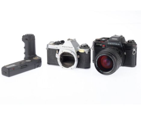 A Pair of Pentax SLR Cameras, comprising a Program A, shutter works, doesn't appear to respond to light levels, , with a smc 